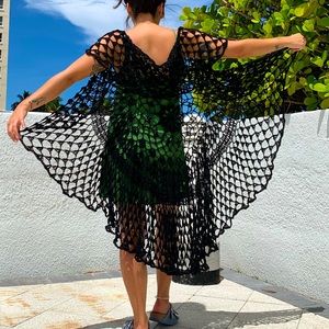 Hand-knit crochet shawl. Black. One size fits most. New.